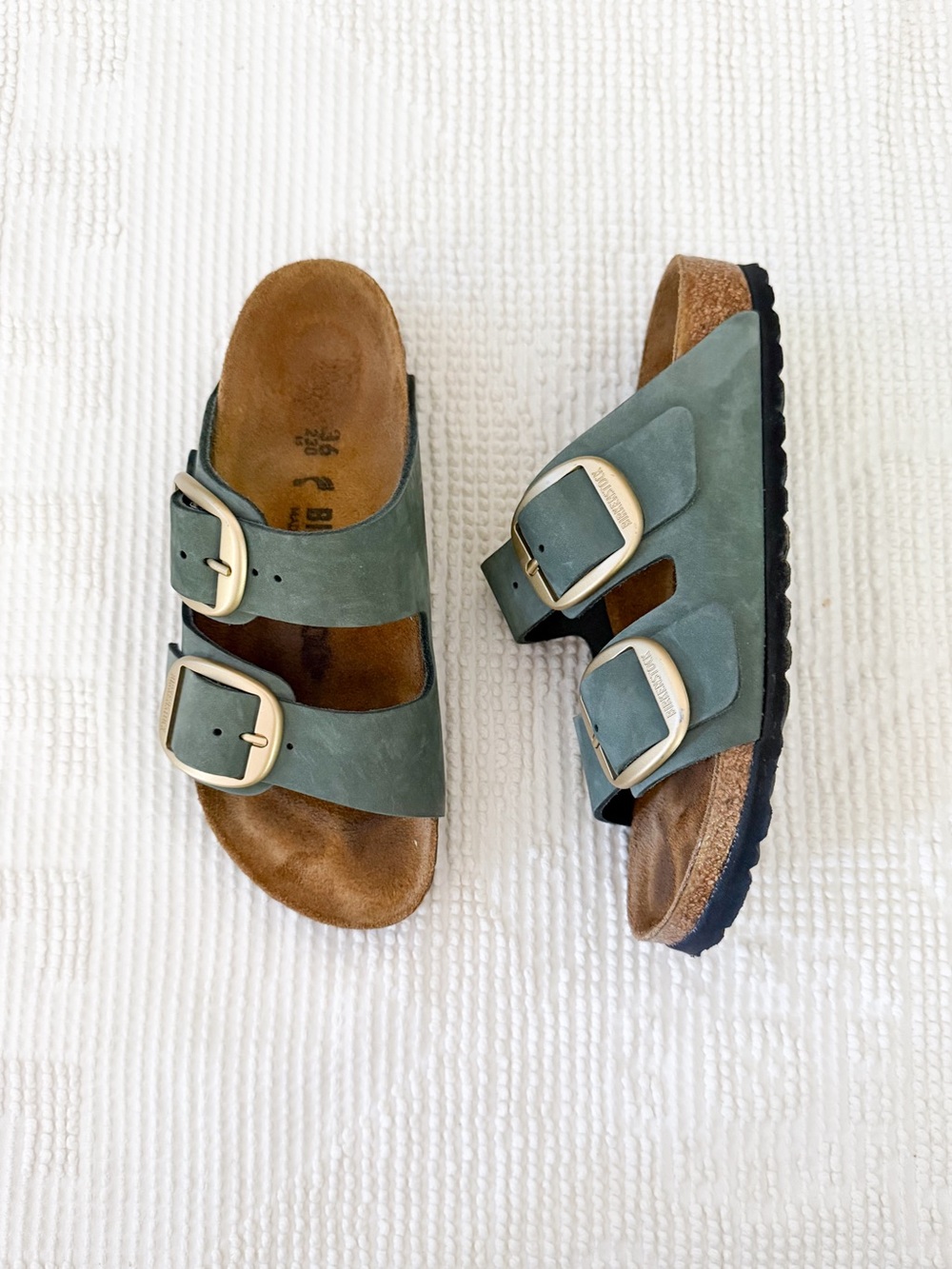Birkenstock Arizona Big Buckle Thyme Green Leather Sandals Size 36